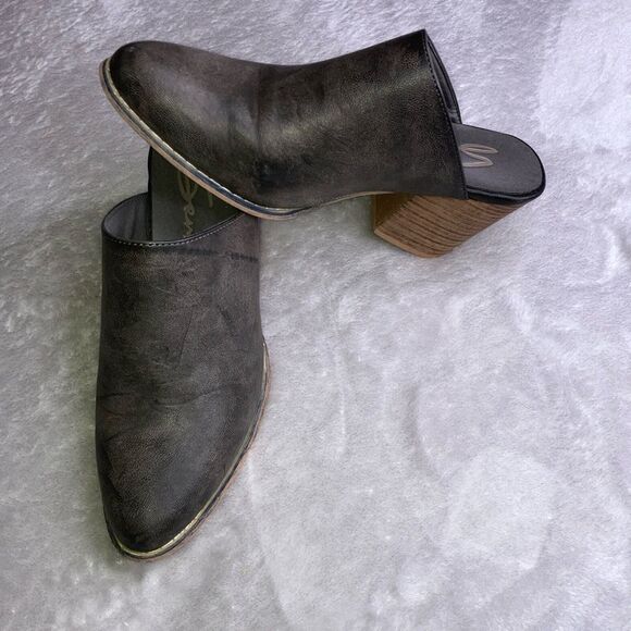 Seven7 Dandy Mule Sandals Slipon Block Heel Gray Western Clog Slide - Picture 1 of 10
